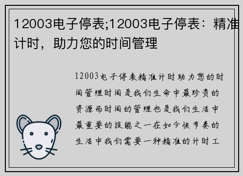 12003电子停表;12003电子停表：精准计时，助力您的时间管理
